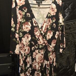 BCX Women's Long Sleeve Floral Dress - Black and Pink